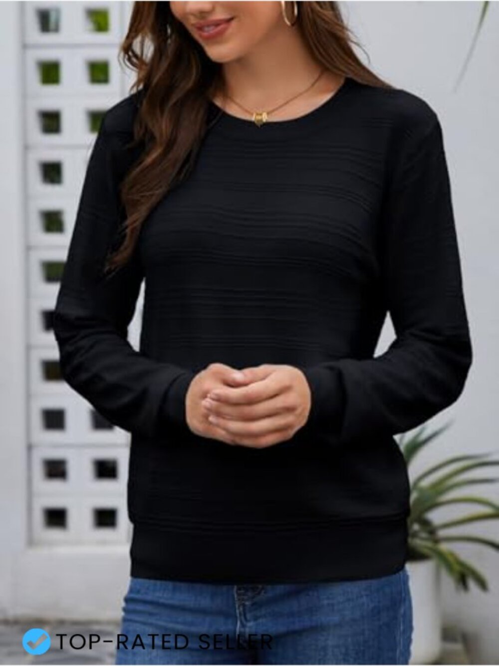 Lightweight Crewneck Sweater Classic Fit Long Sleeve for Women - Picture 5 of 7